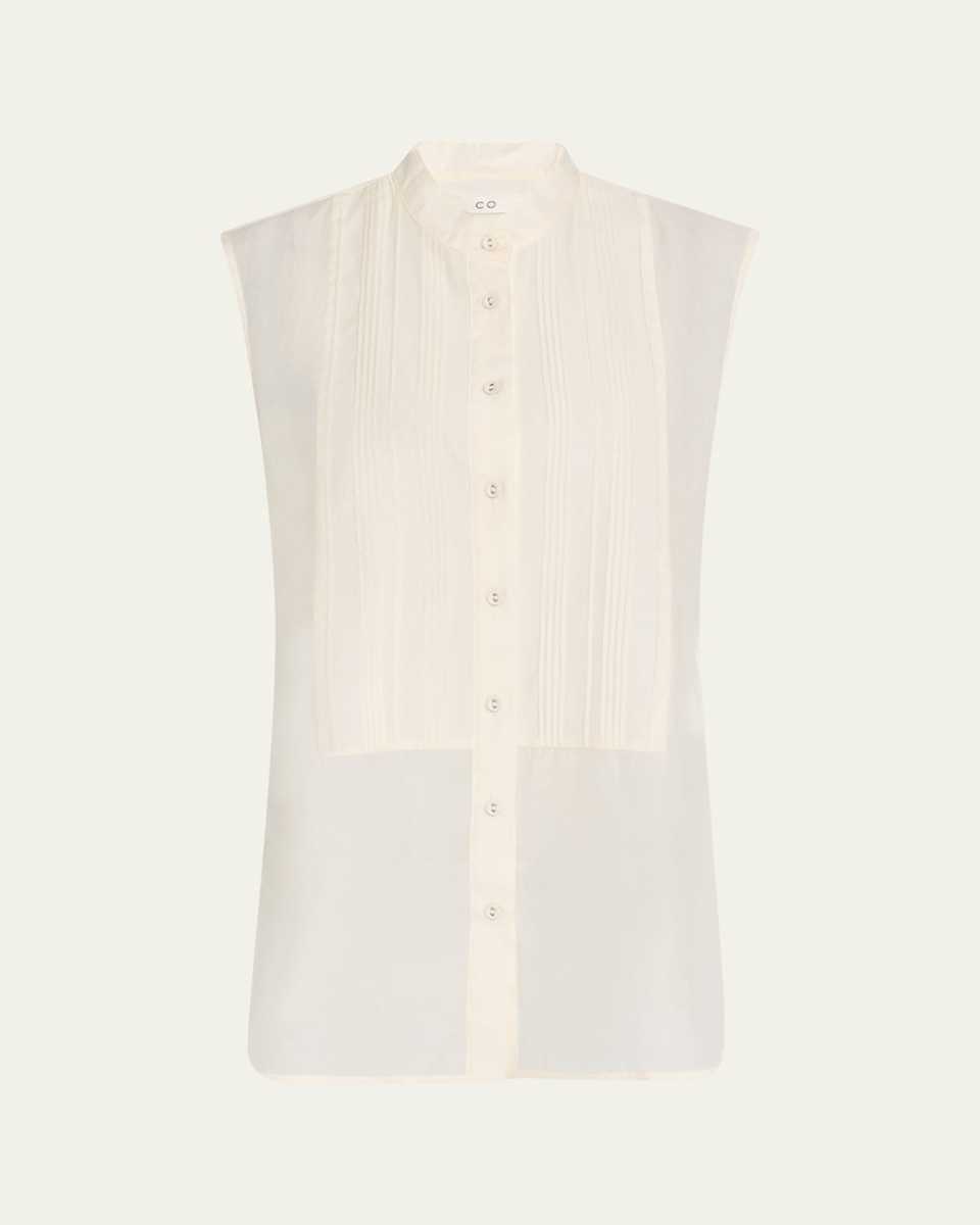 Sleeveless Pintuck Tuxedo Shirt